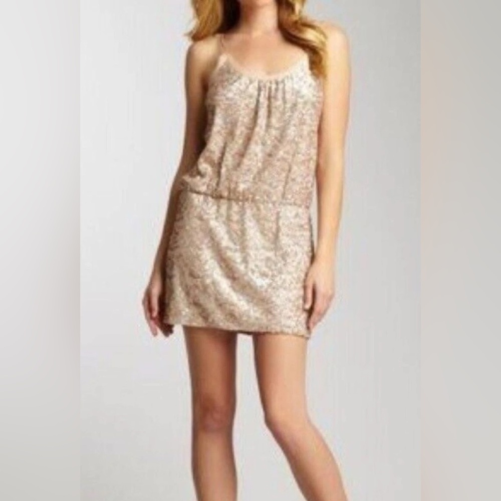 NWT-Rebecca Taylor Sequin Cami Mini Dress Beige Sz 4